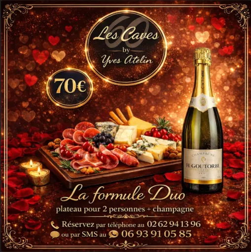 Formule Duo. Plateau charcuterie /  fromage. Champagne Goutorbe Tradititon. Saint-Valentin.